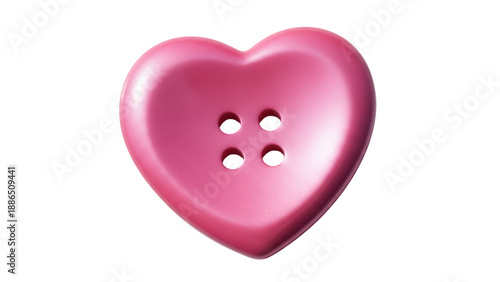 Foto Pink heart shaped button isolated PNG on transparent background, cute sewing ite
