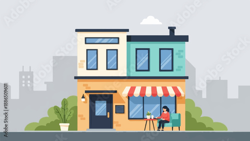 Person enjoying coffee at a sidewalk cafe in a city