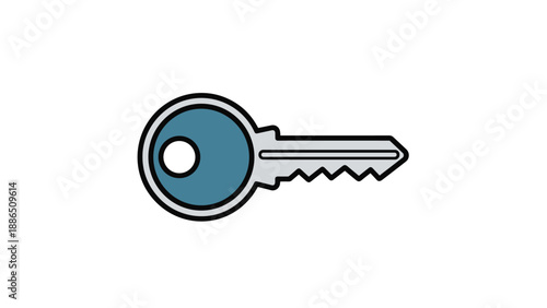 A simple, colorful illustration of a single house key, representing access, security, opportunity, or a new home.
