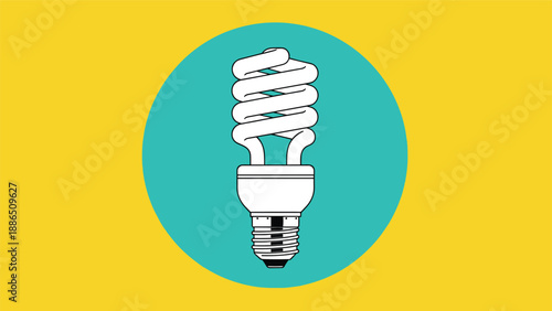 An icon of a compact fluorescent light bulb (CFL) in a turquoise circle, symbolizing energy saving and efficiency.