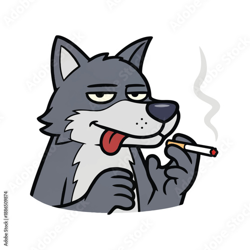 Cartoon Wolf Illustration Smoking Cigarette with Sultry Expression