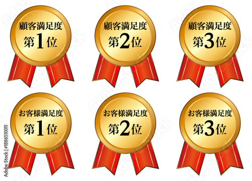 満足度を表現するゴールドメダルセット（顧客満足度／お客様満足度・順位テキスト入り評価デザイン）