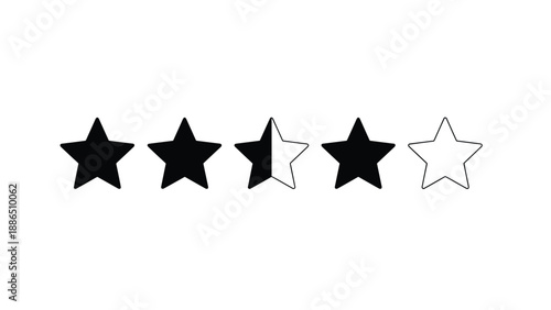 A three and a half star rating icon, showing three black stars, one half-black star, and one empty star outline.