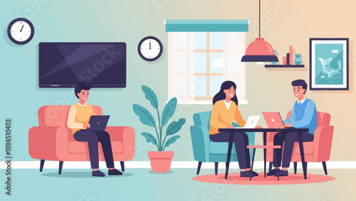 People working on laptops in a comfortable home office setting