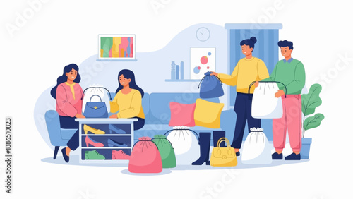 People packing bags and shoes into storage for an organized home