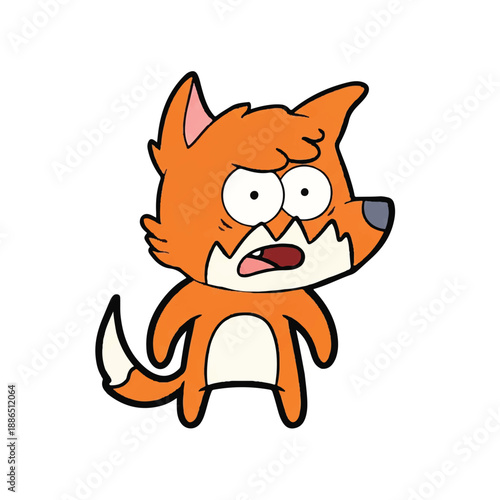 An angry cartoon fox with a shocked expression standing on its hind legs in a simple white environment viewed from the front