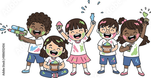 A group of excited children with toothbrushes and toothpaste