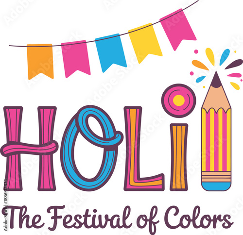 Vibrant holi festival logo with colorful elements