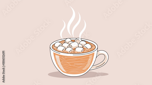 A warm and inviting cup of hot chocolate topped with fluffy marshmallows, a cozy hand-drawn illustration for winter and comfort drinks.