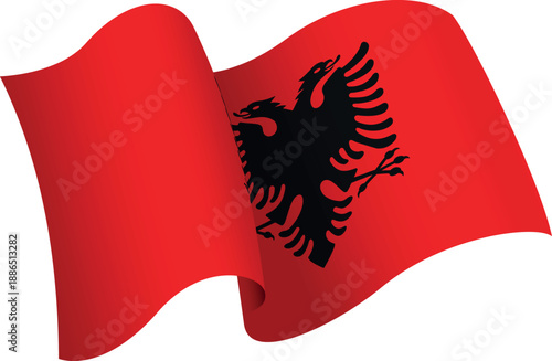 Flag of Albania. Ribbon style flag that conveys a sense of movement and waving effect