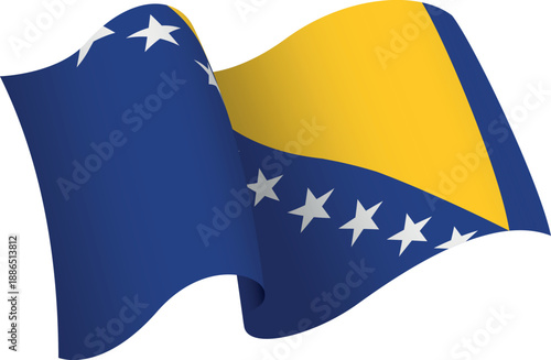 Flag of Bosnia And Herzegovina. Ribbon style flag that conveys a sense of movement and waving effect