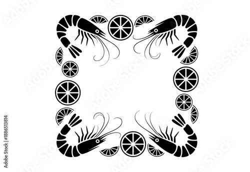 Vector hand drawn frames of seafood and lemon