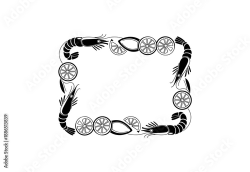 Vector hand drawn frames of seafood and lemon