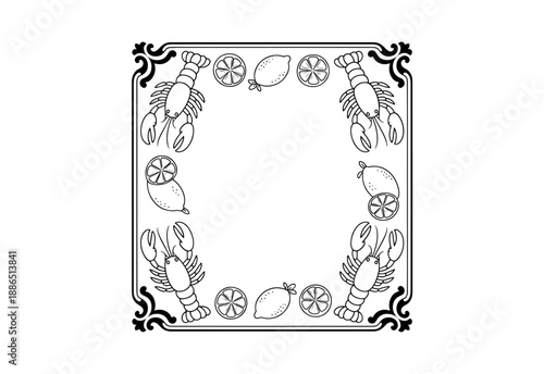 Vector hand drawn frames of seafood and lemon