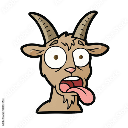 Cartoon Goat with Shocked Expression and Exaggerated Features in Simple Illustration Style