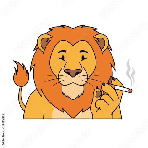 Illustration of a lion smoking a cigarette in a humorous cartoon style