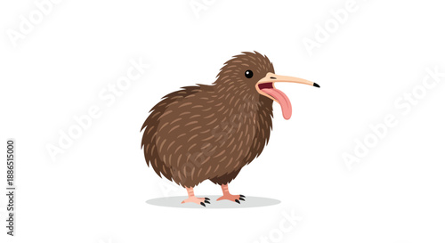 Cartoon Illustration of a Brown Kiwi Bird with Open Beak.