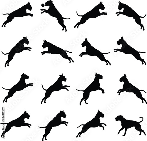 Boxer Dog Jumping Silhouette Set for Athletic Pet Motion Graphics