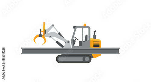 Yellow and Gray Log Loader with Grapple Arm on Tracks.