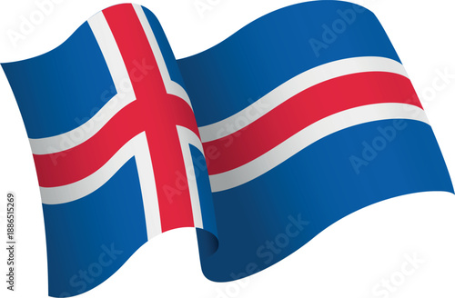 Flag of Iceland. Ribbon style flag that conveys a sense of movement and waving effect
