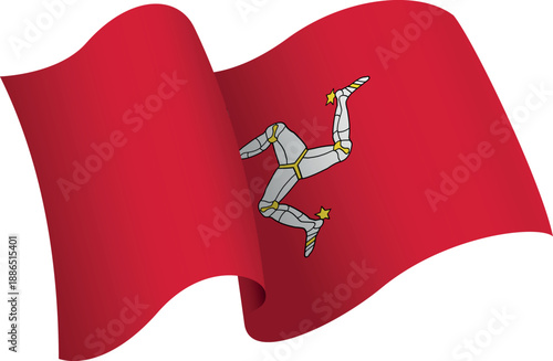 Flag of Isle Of Mann. Ribbon style flag that conveys a sense of movement and waving effect