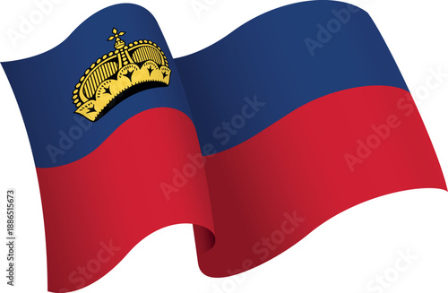 Flag of Liechtenstein. Ribbon style flag that conveys a sense of movement and waving effect