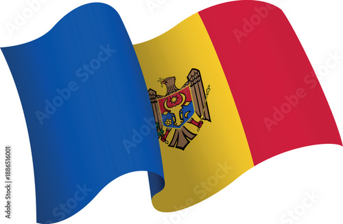 Flag of Moldova. Ribbon style flag that conveys a sense of movement and waving effect