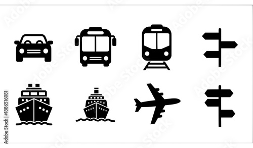 Vehicle and transportation black silhouette icon pack vector
