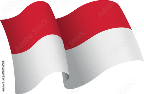 Flag of Monaco. Ribon style flag that conveys a sense of movement and waving effect