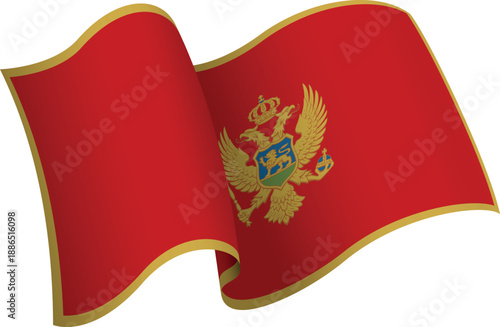 Flag of Montenegro. Ribbon style flag that conveys a sense of movement and waving effect