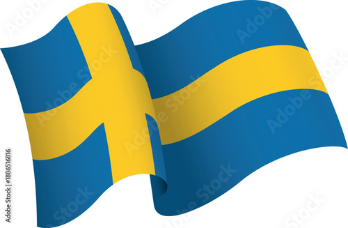 Flag of Sweden. Ribon style flag that conveys a sense of movement and waving effect
