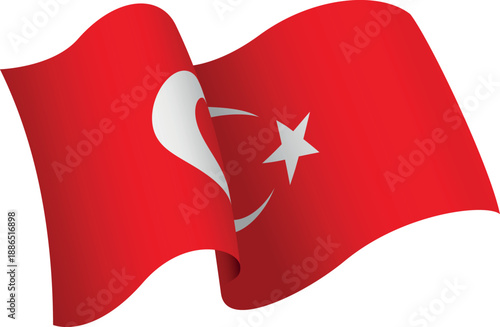 Flag of Turkey. Ribbon style flag that conveys a sense of movement and waving effect