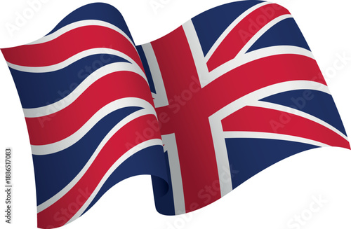 Flag of United Kingdom. Ribbon style flag that conveys a sense of movement and waving effect