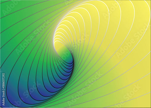 Hypnotic abstract vortex with red, white and blue hues, 3D rendering of a geometric tunnel