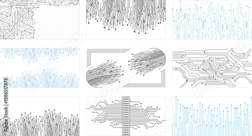 Collection of nine technology circuit board background. Vector eps10 