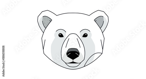 Stylized Illustration of a Polar Bear Head with Black Outline and Gray Shading.