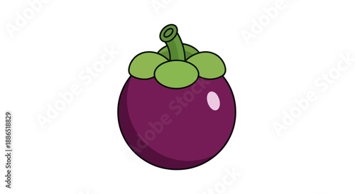 Cartoon Mangosteen Fruit Illustration with Purple Skin and Green Calyx.