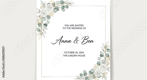 Elegant Wedding Invitation with Floral Design and Text.