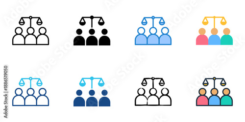Jury Duty icons set multiple style collection. Editable stroke 
