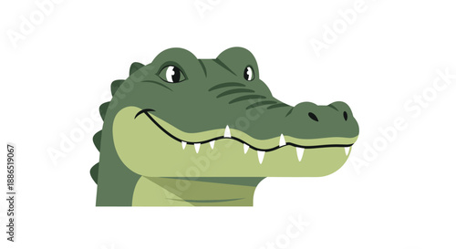 Friendly smiling green alligator head cartoon character illustration.