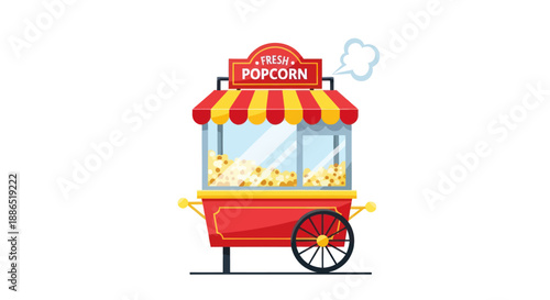 Vintage Popcorn Cart with Striped Awning and Fresh Steam.