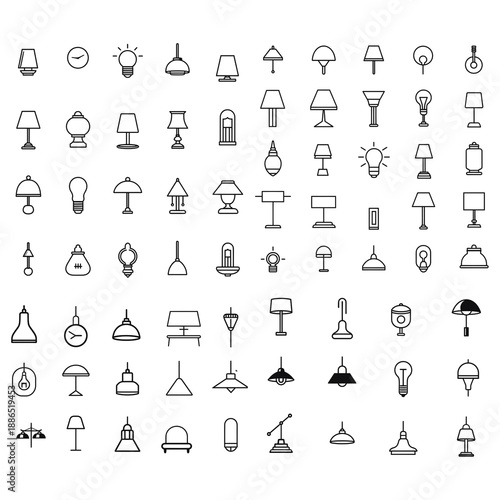 Lamp and Lighting Line Icon Set on Transparent Background for Interior Design, Home Decor, Smart Home and E Commerce Projects