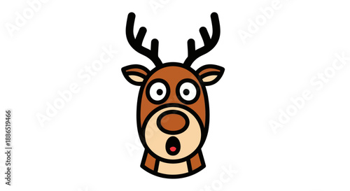 Cartoon Reindeer Head with Wide Eyes and Open Mouth.
