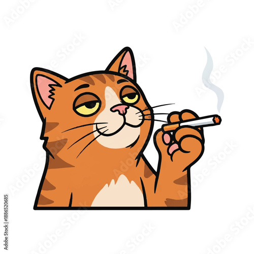 Illustration of a cartoon cat smoking a cigarette with a sly expression