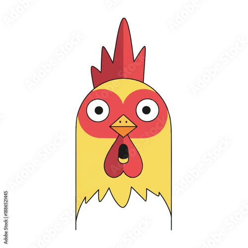 Surprise Cartoon Chicken Expression Centered in Front View, White Background Illustration