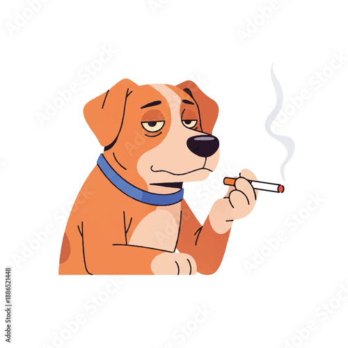 Cartoon dog smoking a cigarette with a displeased expression
