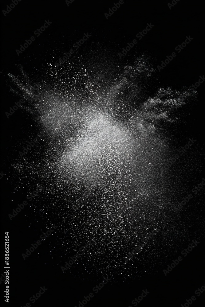 Fototapeta premium 暗闇に吸い込まれる白く柔らかな塵の雲、緻密な粒子の軌跡