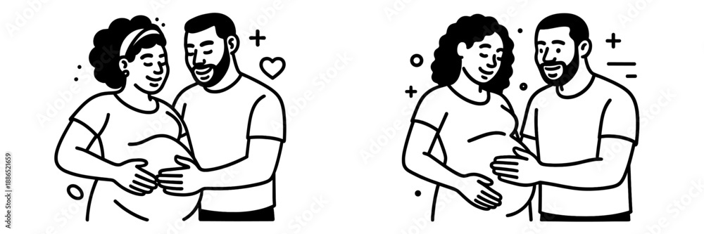 Obraz premium Couple bonding during pregnancy in a simple vector illustration