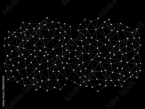 Abstract geometric shapes form a modern wireframe design on a black background