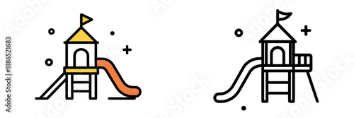 Colorful vector illustration of playground equipment with slides